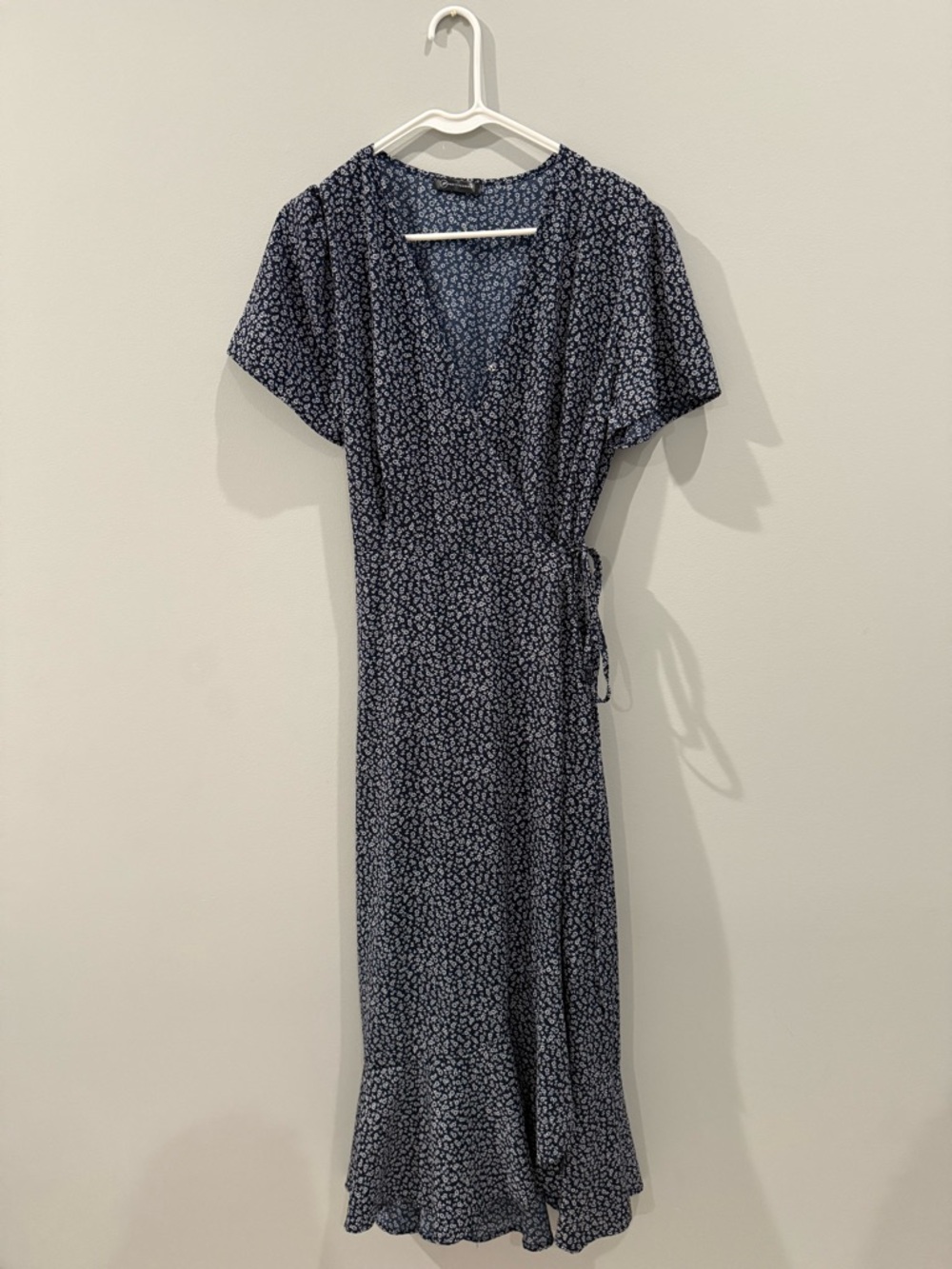 Floral Navy Wrap Midi Dress with Tie Waist